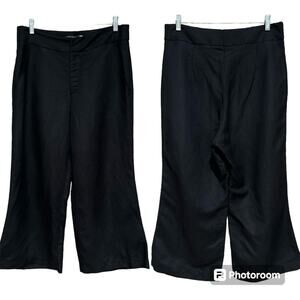 Catherine Gee Black Cropped Wide Leg Silk/Linen Trouser Pant Size 8 Minimalist